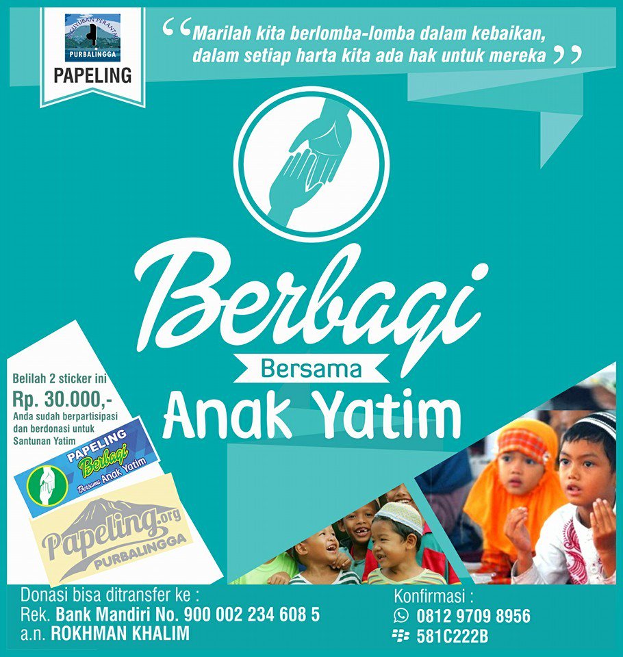 GroupPapeling's tweet photo. Insyaa allah untuk 600 anak2 yatim kami on 3 juli 2016 di kec. Mrebet &amp; Bobotsari, Purbalingga. https://t.co/sb7YkwZc7e