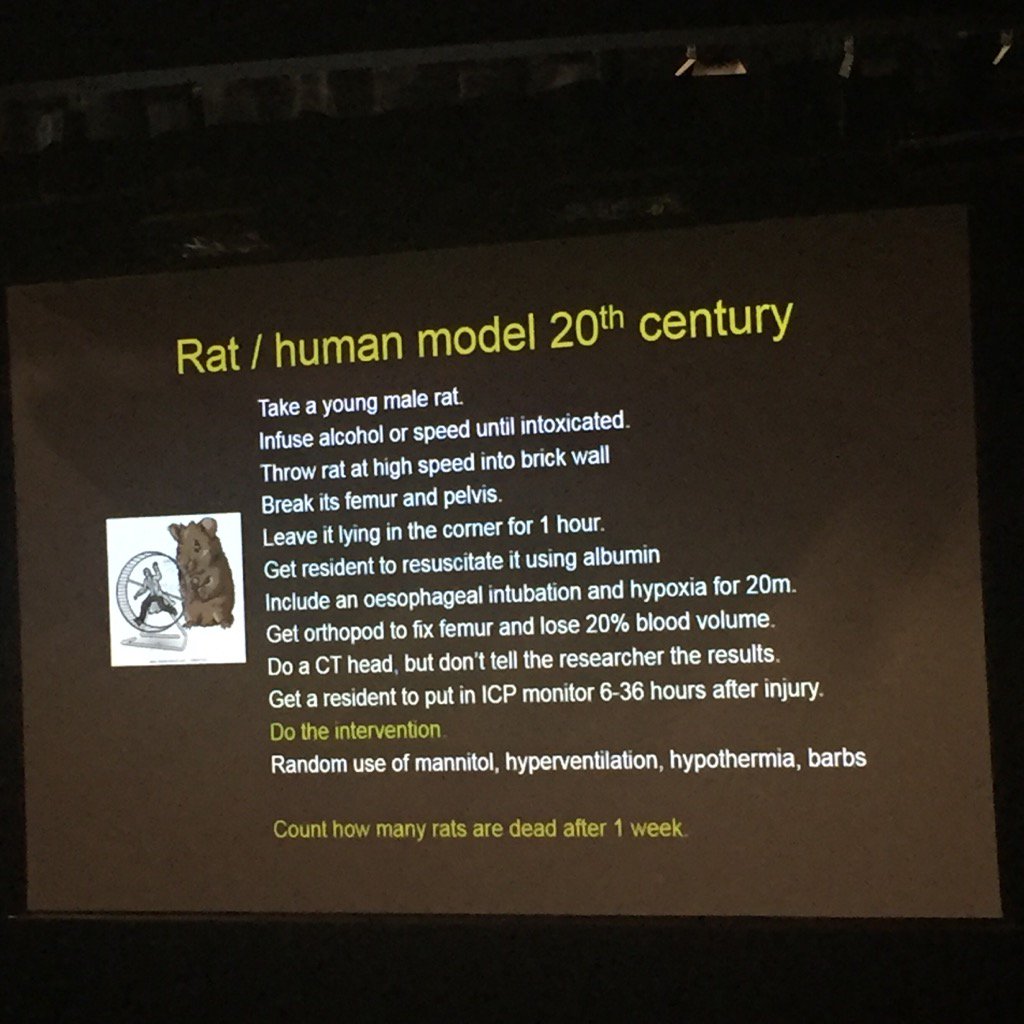 allegorical's tweet photo. Real world animal studies in TBI according to Myburgh #StGeorgeNeurocriticalCareSymposium https://t.co/x59pwp250E