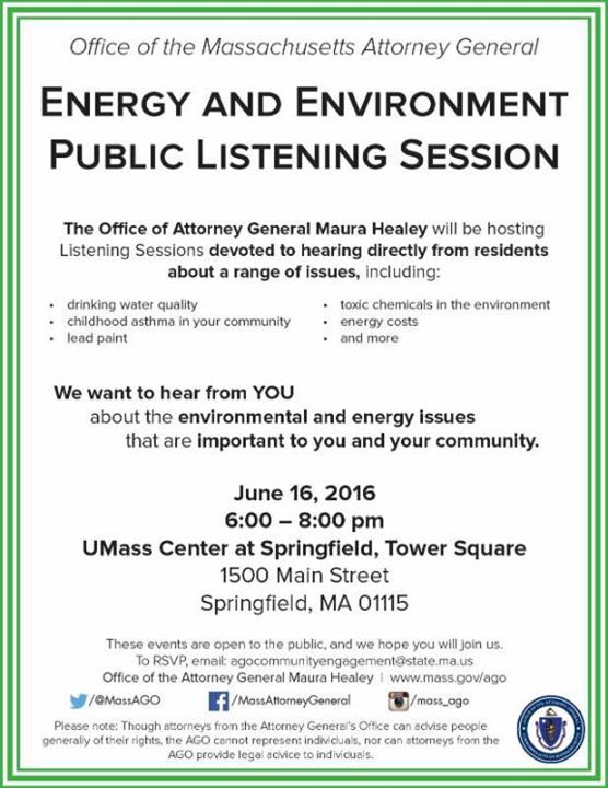 June 16:Office of the MA Attorney General
Energy and Environment Public Listening Session.… ift.tt/23qTfIf