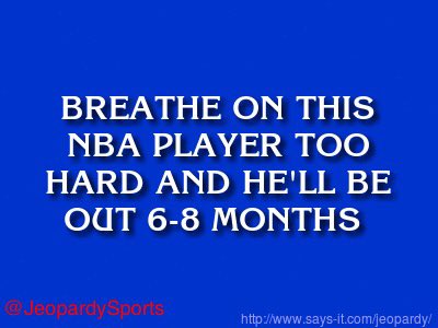 JeopardySports's tweet photo. "Who is: Kevin Love?" 
#JeopardySports #NBAFinals https://t.co/gzKAy9l3AX