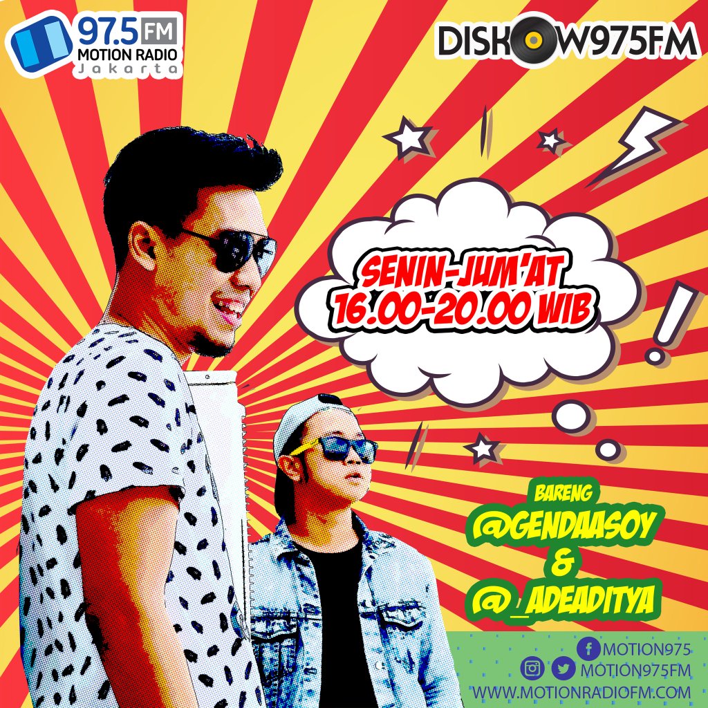 MOTION975FM's tweet photo. 30 menit lg #DISKOW975FM bakal nemenin sore km, Temen Motion! Siap-siap kirim request lagu baper di #JamLAPER yaa https://t.co/JpMYVXl1Qk