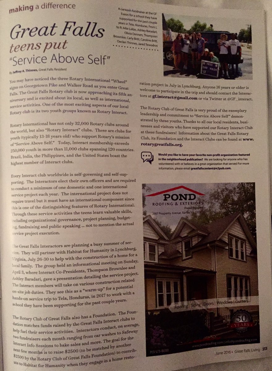 GF_interact's tweet image. Thank you #GreatFallsLiving and @JeffThinnes for the incredible article about our service organization! #rotarians