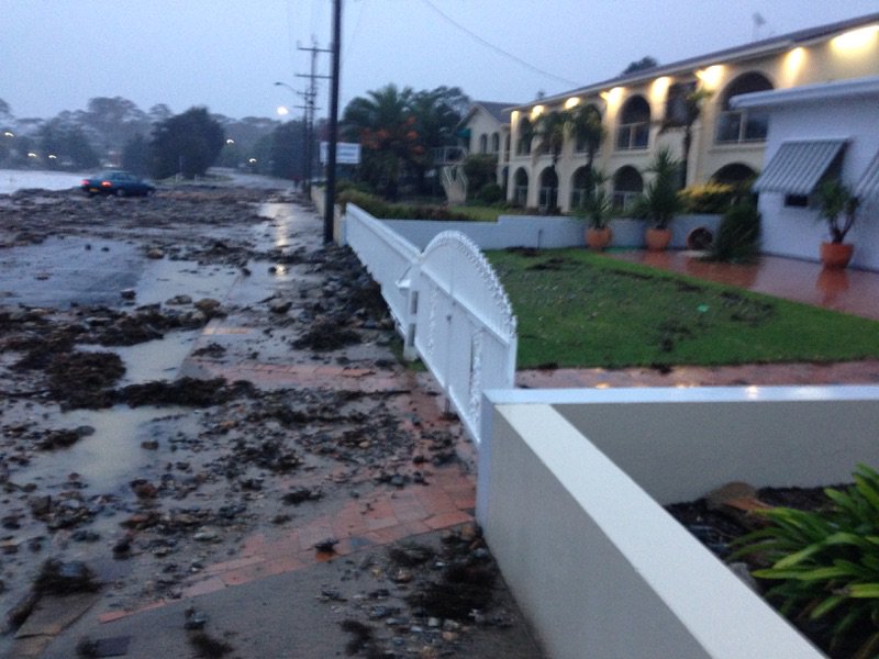#CaseysBeach storm surge rips up road; barge stuck under Nelligen bridge #Eurobodalla flood bit.ly/1U8ek6o
