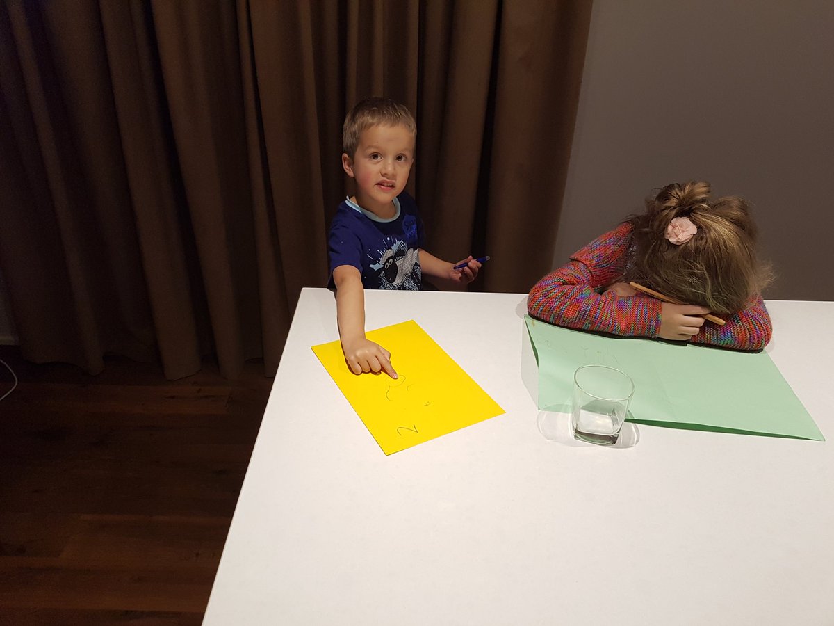 SamPhilp's tweet photo. My daughter tried to teach my son how to write. #2minsin https://t.co/2uzqRILlbx