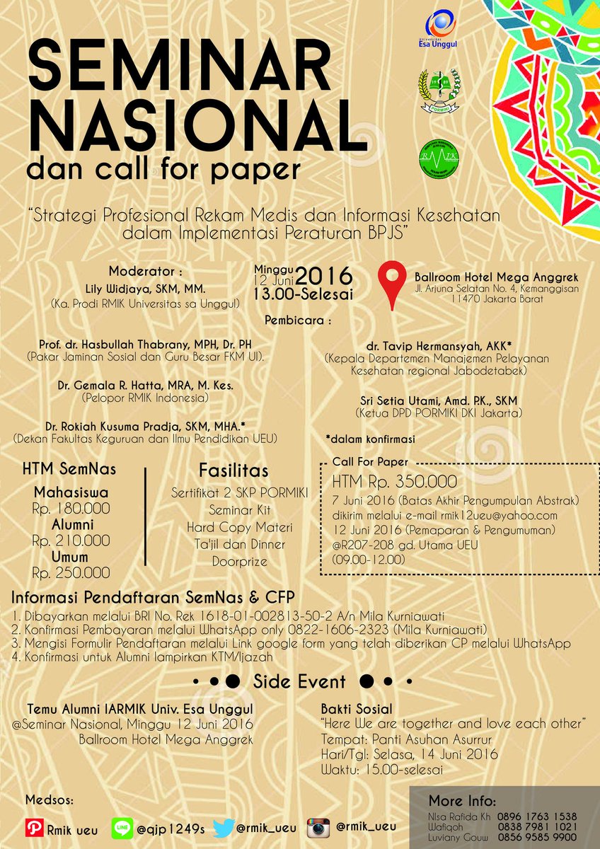 Seminar Nasional RMIK - 12 Juni 2016 Ballroom Hotel Mega Anggrek, Jakarta Barat