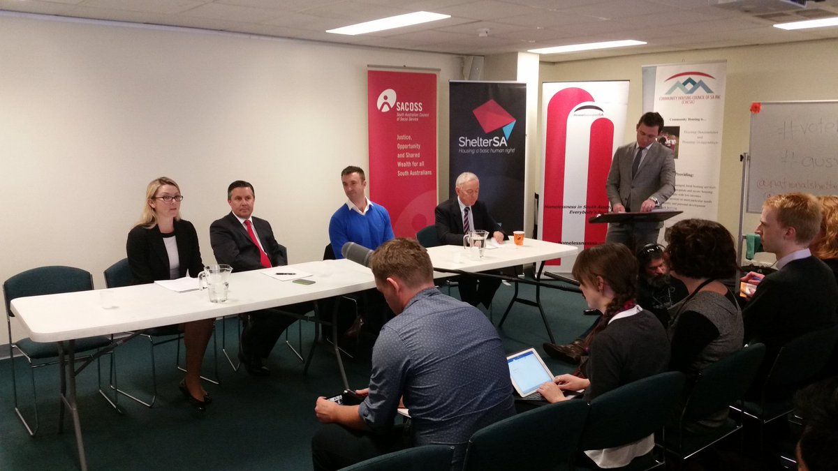 random_giant's tweet photo. Here's the #votehome homelessness panel. Empty chair on left is invisible @LiberalAus rep @HousingStressed https://t.co/fz5IhRy50V