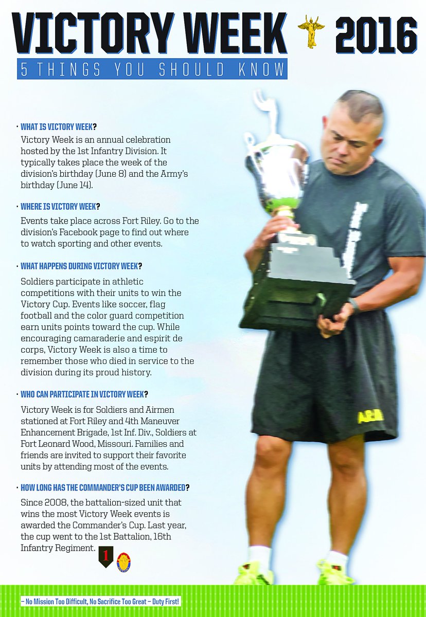 FortRiley's tweet image. As Soldiers start the week with a Division Run, here's 5 things to know about  #VictoryWeek2016.. #FightingFirst