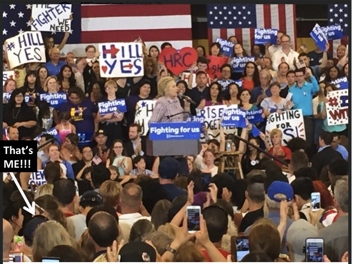 Mammals_Suck's tweet photo. Huzzah! Found a pic that includes me at #HillaryinSac @HillaryClinton #ImWithHer https://t.co/TV3QozTYj9