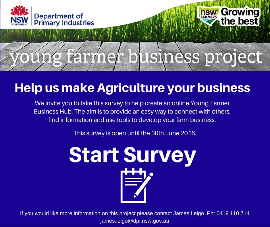 NSWYF's tweet photo. Calling all YFs to help create an online YF Business Hub by completing this survey https://t.co/JBTdP84LDU @AgChatOZ https://t.co/ubzEPbMMfi