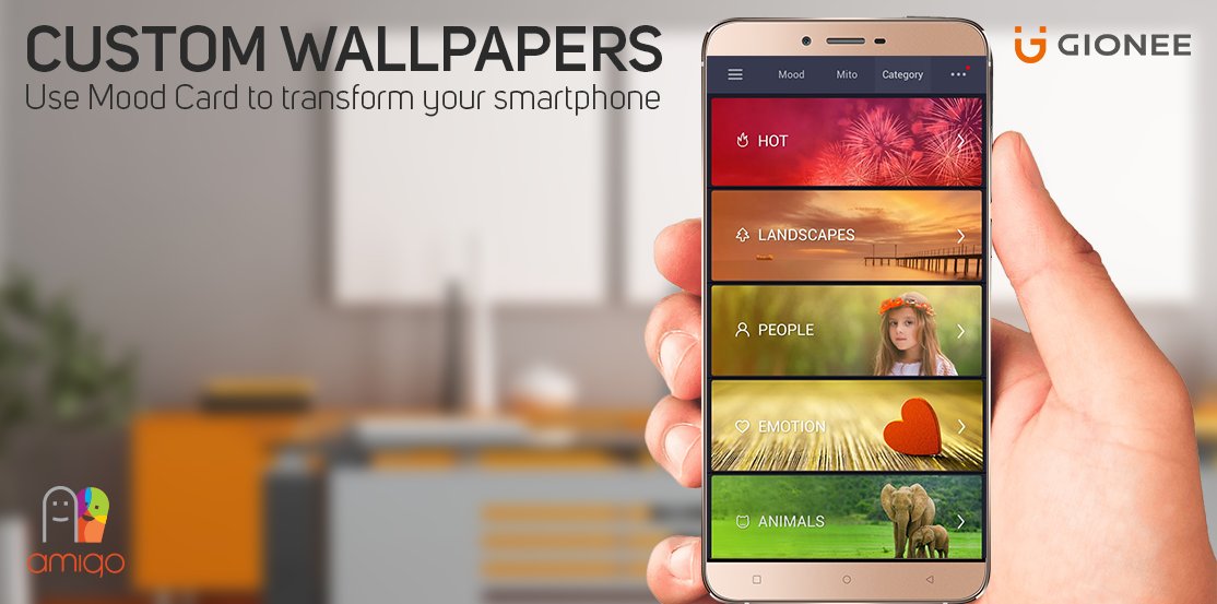 GioneeIndia's tweet photo. Feeling the Monday blues? Now change wallpapers as per your mood using
#MoodCard. #AmigoOS 3.1 Makes Android Better! https://t.co/wIMrHglQHE