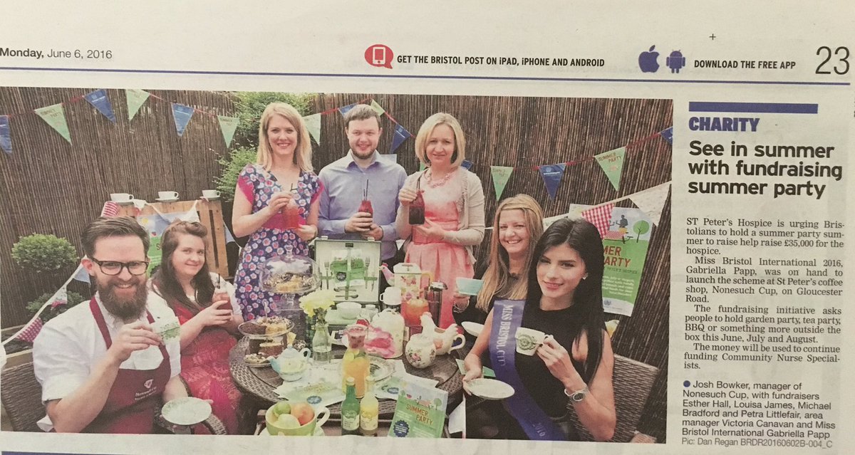 JohnnyHospice's tweet photo. It's time to party for @stpetershospice in today's @BristolPost @NonesuchCup @MissBristol2016 😎🍹@PosiBristol https://t.co/eEE8z9I7qq