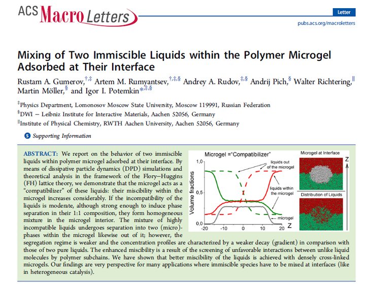 PSMT_Lab's tweet image. #2016PSMTpapers " Mixing of Two Immiscible Liquids within the Polymer Microgel ..." pubs.acs.org/doi/abs/10.102…