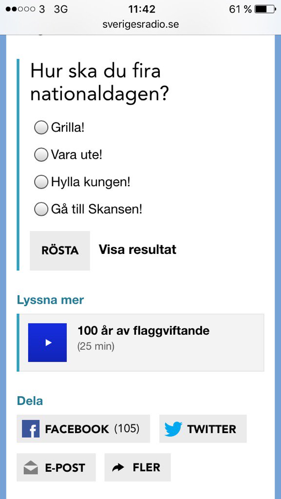 P1 undrar om vi ska fira nationaldagen på Skansen. Vill bara påminna om att de flesta lyssnare inte bor i Stockholm