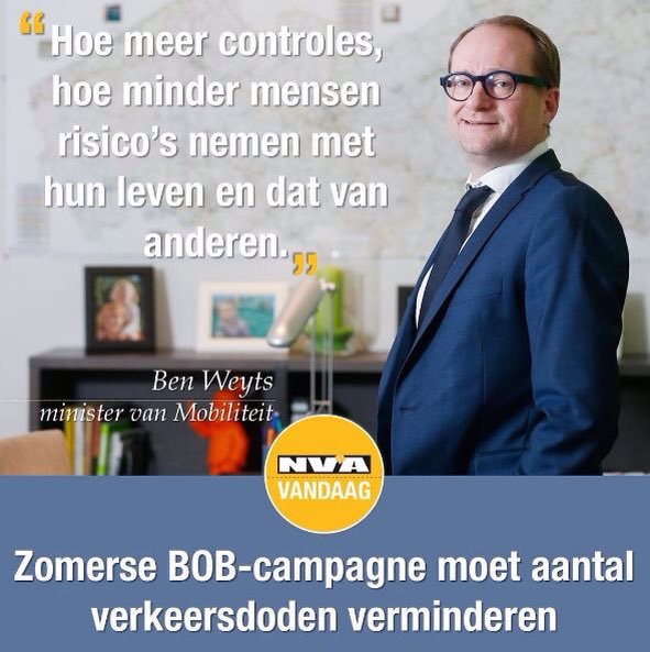 Meer alcoholcontroles en minder verkeersdoden? Ook in Torhout moet dit kunnen. <a href="/de_NVA/">N-VA</a> <a href="/BenWeyts/">Ben Weyts</a> #bob