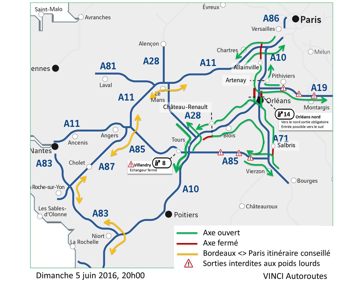 VINCIAutoroutes's tweet photo. #A10 L'évacuation des véhicules immobilisés s'est terminée cette nuit. Attention: #A10 tjrs fermée au nord d'Orléans https://t.co/N3M5nmxQN7