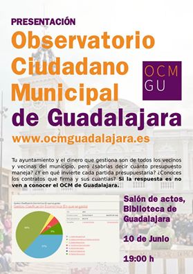 Este viernes 10J a las 19h.Presentación dl Observatorio Ciudadano Municipal de #Guadalajara ocmguadalajara.es