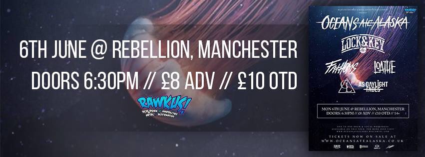 TONIGHT at Rebellion #Manchester! <a href="/oceansatealaska/">Oceans Λte Λlaska</a>//<a href="/LOCKANDKEYHC/">Lock & Key</a>//Fathoms//Loathe//Cale Lane//As Daylight Fades 🍻🍻🍻