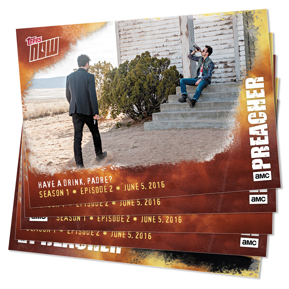 Topps's tweet photo. TOPPS NOW Preacher Episode No. 2 packs are available for just 24 hours @preacherAMC https://t.co/auWyCGooEF https://t.co/6ggmm3mztf