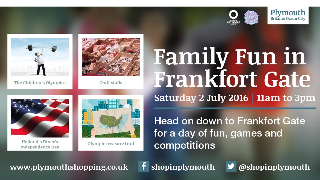 shopinplymouth's tweet photo. Join us for a Family Fun Day in Frankfort Gate on July 2nd! Details here; https://t.co/5F9P3pM5Fc #Plymouth https://t.co/vxVvtx03tY