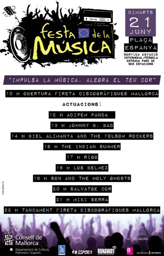 El 21 de juny serem a la FESTA DE LA MÚSICA ow.ly/jvHs300Xs1b de plaça Espanya a #Palma de 12h a 22h.