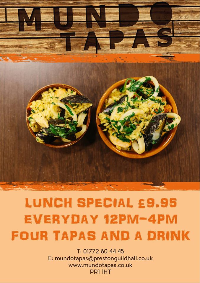 Mundo_Tapas's tweet photo. Join us for lunch this week and take advantage of this!! #MundoTapas #PrestonGuildHall @prestguildhall #Lunch https://t.co/eRq2aV46u2