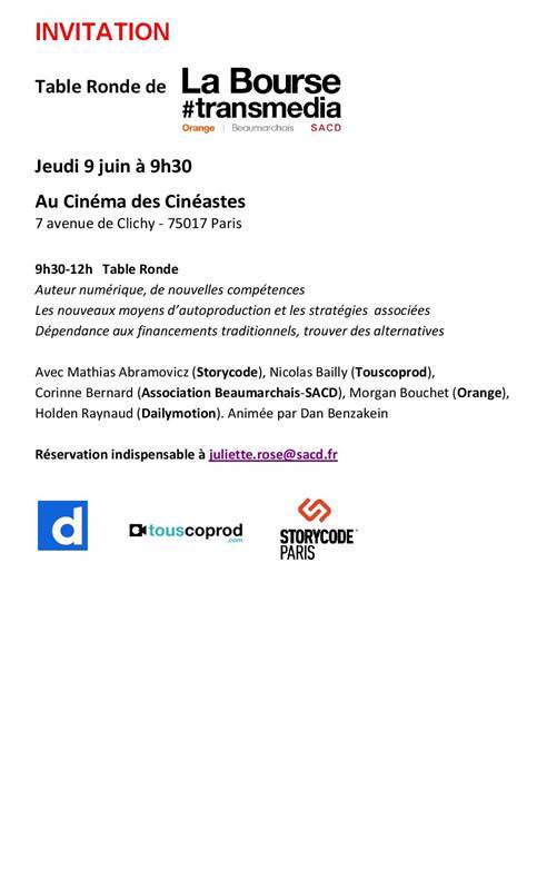 StorycodeFR's tweet photo. Auteurs numériques ne manquez pas la table ronde  @SACDParis #transmedia. Résa obligatoire: juliette.rose@sacd.fr https://t.co/gDlDtPD2cf