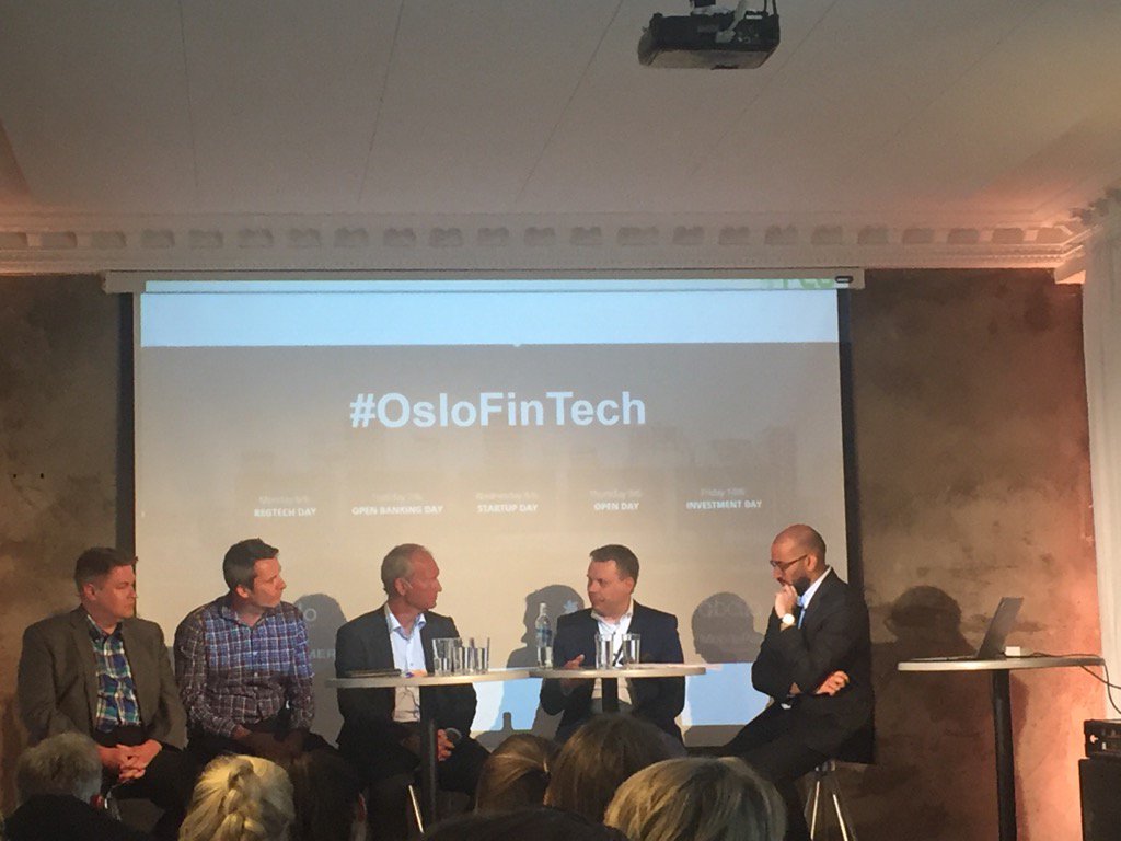Thomashafstad's tweet photo. Panel debate discussing regulation and #RegTech on #OsloFinTech week. Not surprisingly, #PSD2 is a hot topic. https://t.co/FQullJSaBV