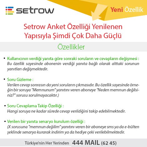 setrow's tweet photo. Setrow Anket Özelliği Yenilenen Yapısıyla Şimdi Çok Daha Güçlü \ Detaylı Bilgi İçin : 444 MAIL (62 45 ) https://t.co/9kpzlaVHSR