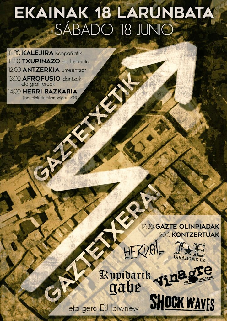 Iepa peña! Ekainak 18an 20:00tatik aurrera Jito Alai frontoian hasiko gara! Herri bat gaztetxe bat! Egurre ostia!