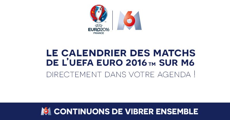 M6's tweet photo. RT ce tweet pour obtenir le calendrier des matchs de l’#EURO2016 sur M6. https://t.co/FYp9MrpY5Y