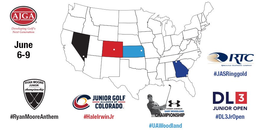 AJGAGolf's tweet photo. 4 pros are supporting AJGA tourneys this week! #RyanMooreAnthem, #HaleIrwinJr, #UAWoodland, #DL3JrOpen, #JASRinggold https://t.co/IE6FNdiajG