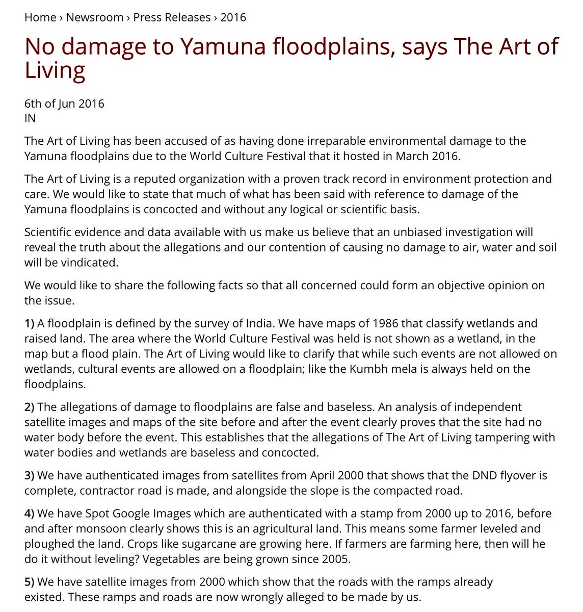 ArtofLivingABC's tweet photo. PressRelease : No damage to Yamuna floodplains, says @ArtofLiving. https://t.co/zZstxtBwy9 https://t.co/2x6SPjWHcR