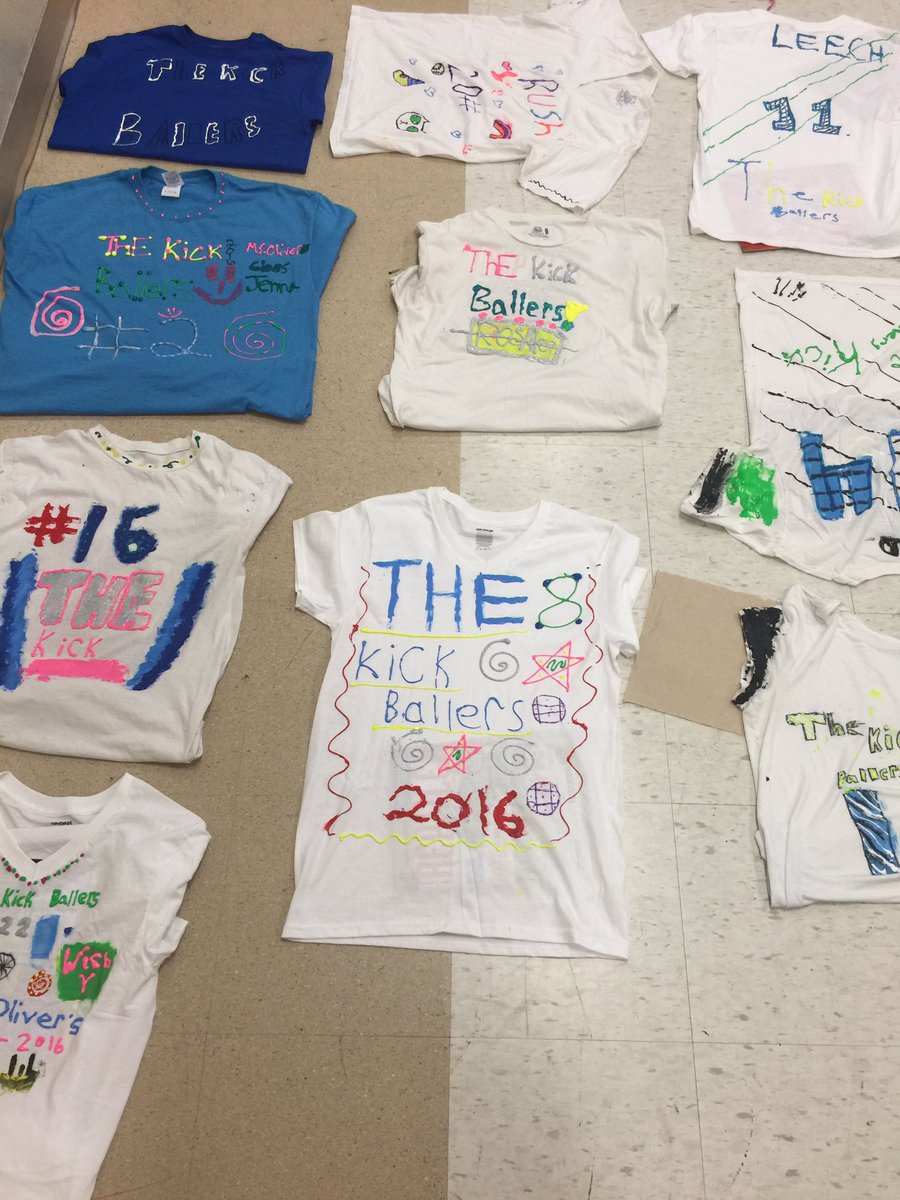 OliverDameca's tweet photo. Making shirts for our kickball game tomorrow! Watch out @woodje_pbe! https://t.co/3f2khiIlv1