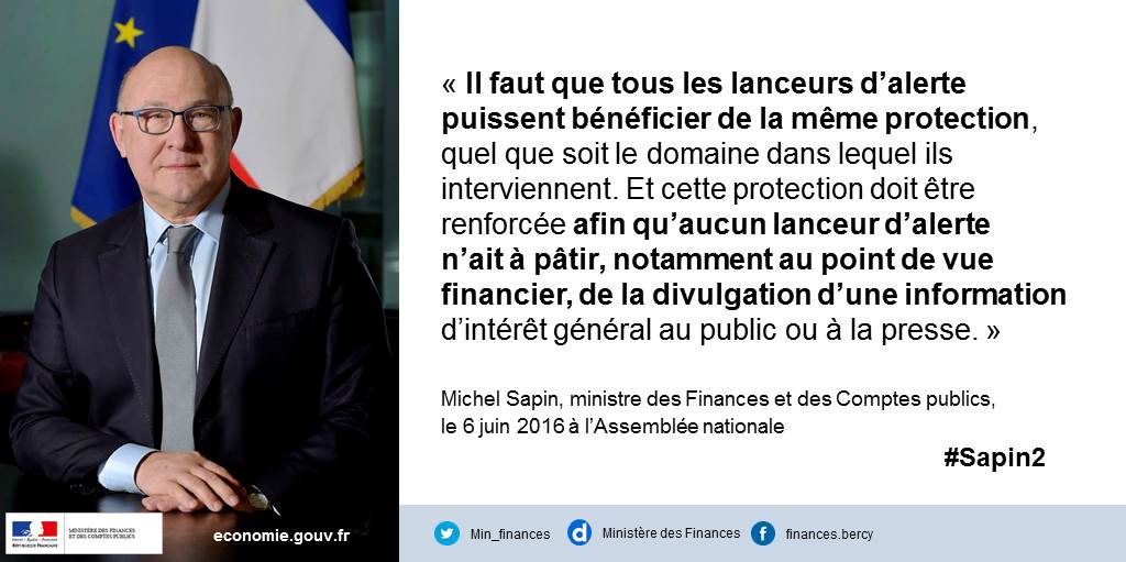 MichelSapin's tweet photo. Protection des #lanceursdalerte et définition du canal qu'ils utilisent au programme du projet de loi #Sapin2 https://t.co/PiwSFuecNB