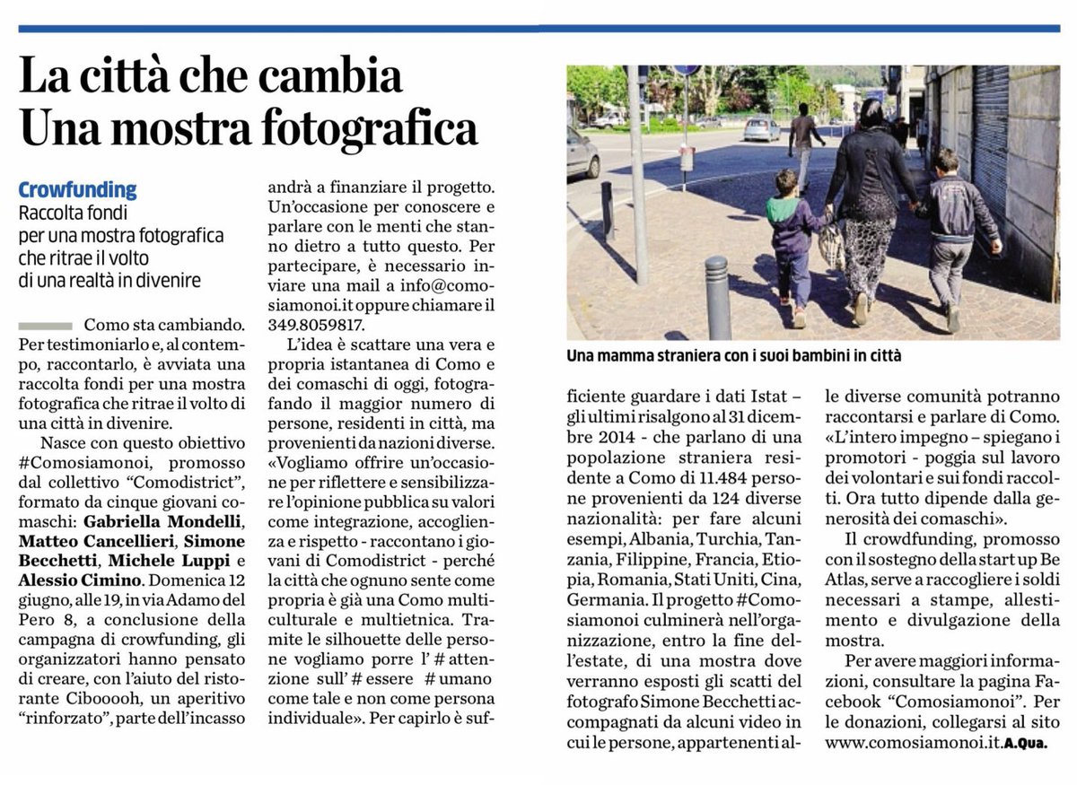 comosiamonoi's tweet photo. Grazie @laprovinciadico per l'articolo dedicato al #progetto #comosiamonoi 
https://t.co/7pPNhww1WA https://t.co/o1AAS6Expn