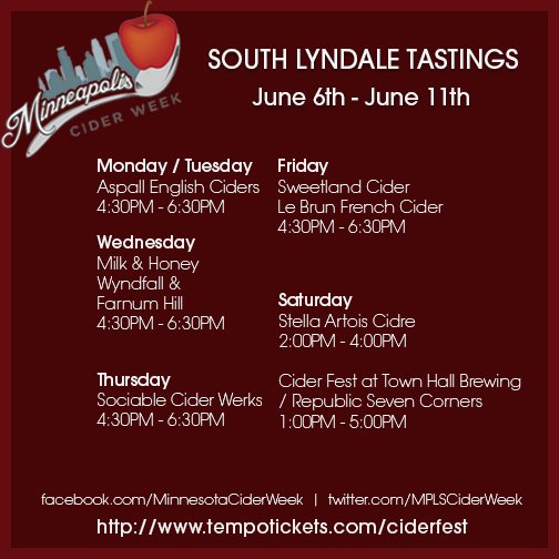 southlyndale's tweet photo. Its #MPLSCiderWeek! Visit #SLL ALL WEEK LONG!. Today / tomorrow enjoy @Aspall Cider. #Minneapolis #Mpls #MNCider https://t.co/v8aNdXs21L
