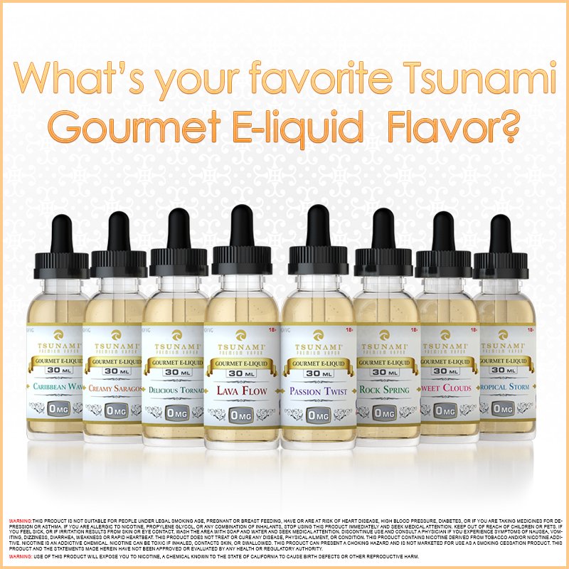 TsunamiPremiumV's tweet photo. Tell us what your favorite Gourmet E-liquid Flavor is? Comment Below #besteliquidflavor #vote #whonumberone #eliquid https://t.co/tB7ktoTNq2
