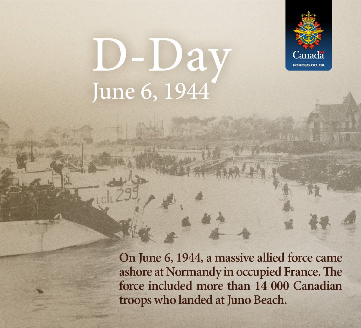 CanadianForces's tweet photo. Today, we honour the Canadians who made the ultimate sacrifice on June 6, 1944. #RememberThem https://t.co/kJiUc2nU7M