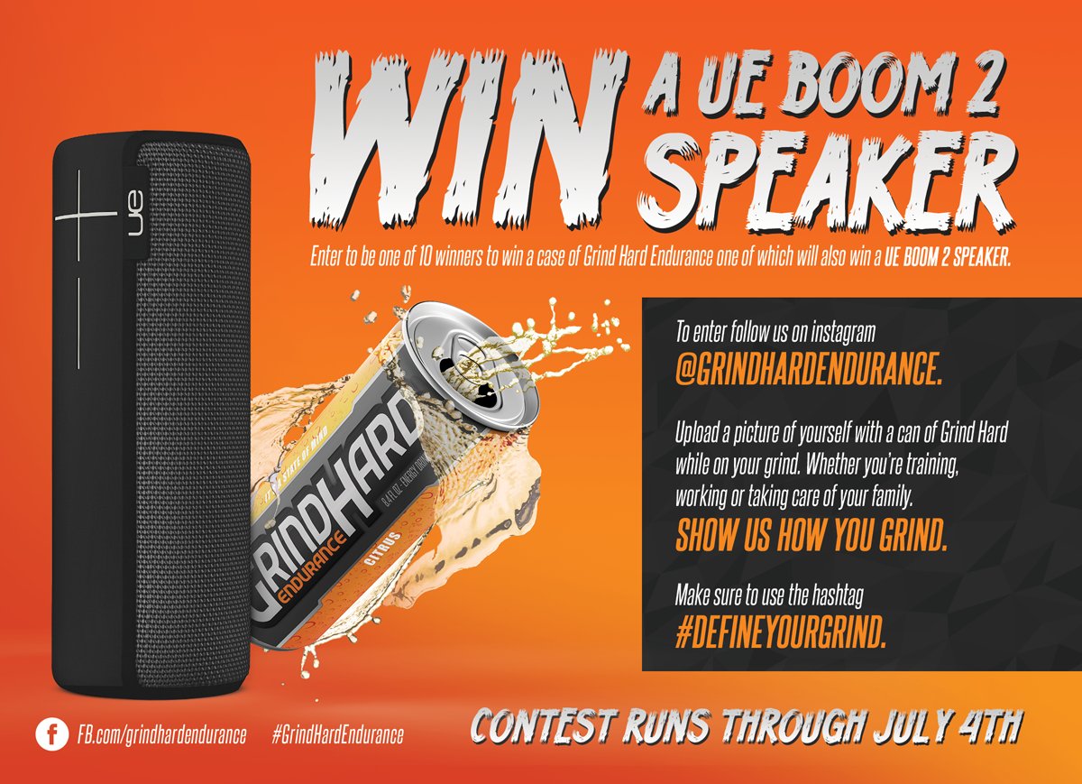 GrindHardED's tweet photo. Win a case of Grind Hard &amp; a UE Boom 2 speaker! Follow our Instagram &amp; show us how you #DefineYourGrind. https://t.co/MkxhDFpi64