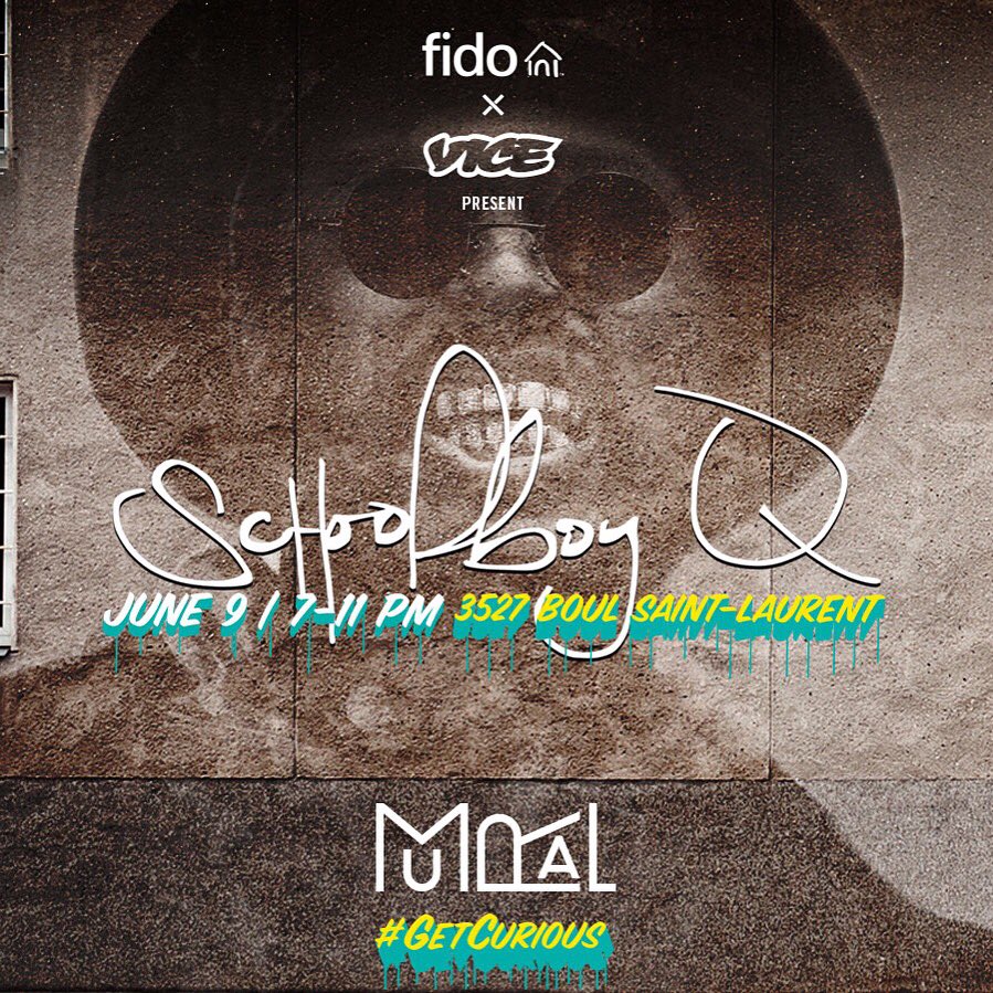 MURALfestival's tweet photo. FREE @ScHoolBoyQ show June 9th #muralfestival @montreal. Presented by @Fidomobile @vice https://t.co/EmJHO7yHur https://t.co/u7uS0fUtEf