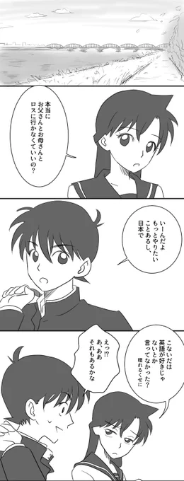 中学生新蘭。まだ蘭に自覚がないからしょうがない。自覚×無自覚おいしいです。塗り模索中。通学路確認のため戦慄見直したけど意外と俯瞰しかありませんでした。 