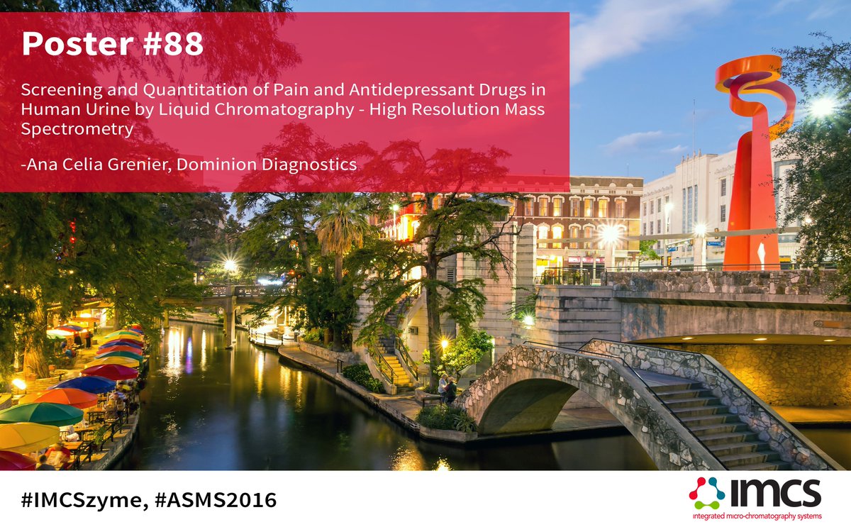 IMCS_biotech's tweet photo. Don't miss Poster Session 88 using #imcszyme for screening pain and antidepressant drugs #ASMS2016 https://t.co/BSR8Kpwjdp