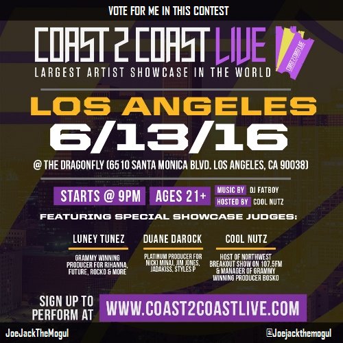 Vote for me to perform at #LA Edition 6/13/16! https://t.co/hvHyBknCMV #Coast2Coast https://t.co/mcX<a href="/tag/la"class="tags">#LA</a><a href="/tag/coast2coast"class="tags"><span>#coast2coast</span></a>