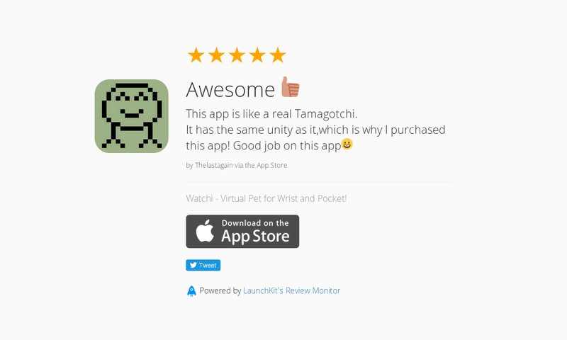 WatchiApp's tweet photo. 5 Star Review: "Awesome 👍: This app is like a real Tamagotchi.
It has the same unity as it…" https://t.co/Cxpe7nl6Sk https://t.co/gfJVX1D9Cr
