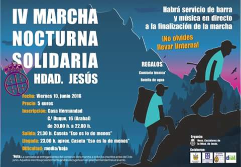 IV Marcha Nocturna Solidaria Hermandad de Jesús Nazareno, próximo viernes 10 junio 2016. Inscripción abierta por 5€