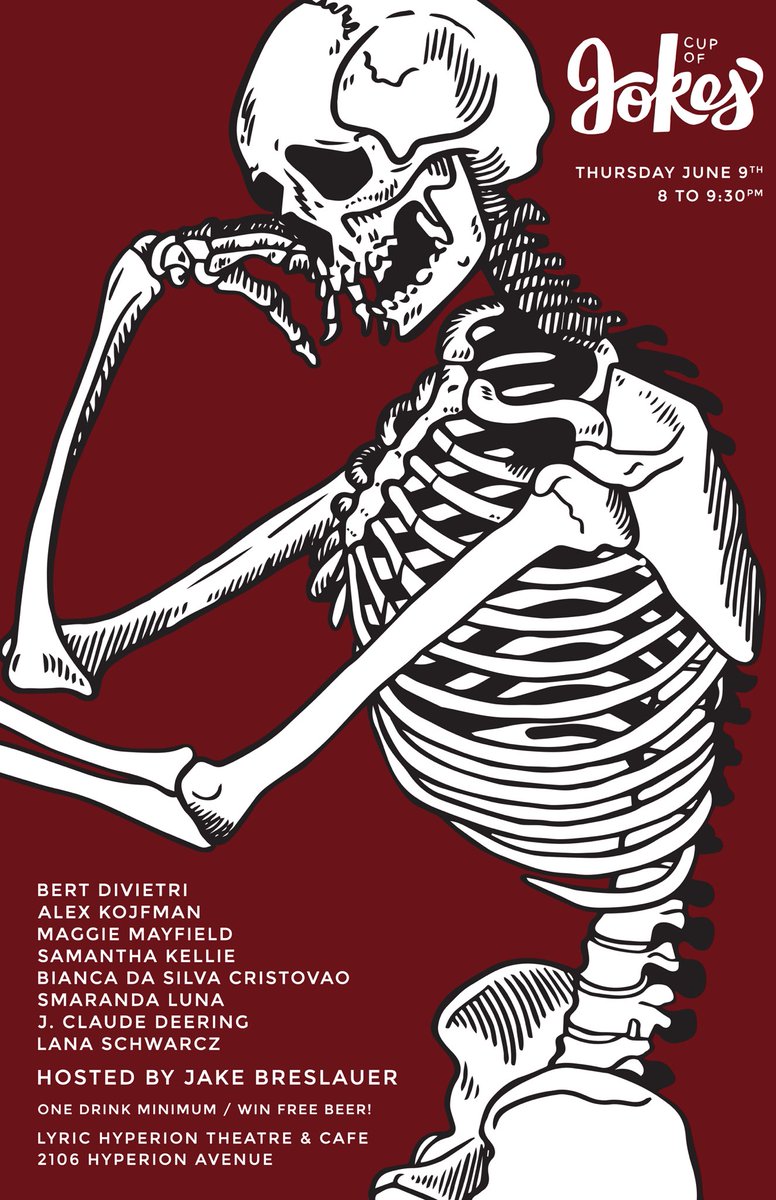This Thursday!!! #cupofjokes #comedy #standup #silverlake #lyrichyperiontheatreandcafe #freebeer