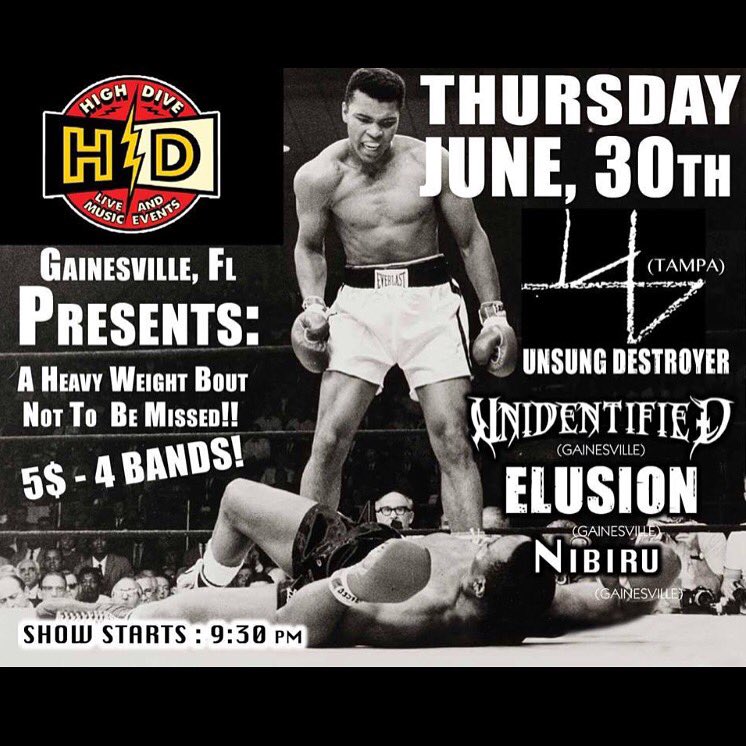 HighDiveGville's tweet photo. JUST ANNOUNCED 6/30! $5 LOCAL METAL SHOWCASE! UNSUNG DESTROYER / UNIDENTIFIED / ELUSION / NIBIRU at #HighDiveGville! https://t.co/XqxyMM4iYG