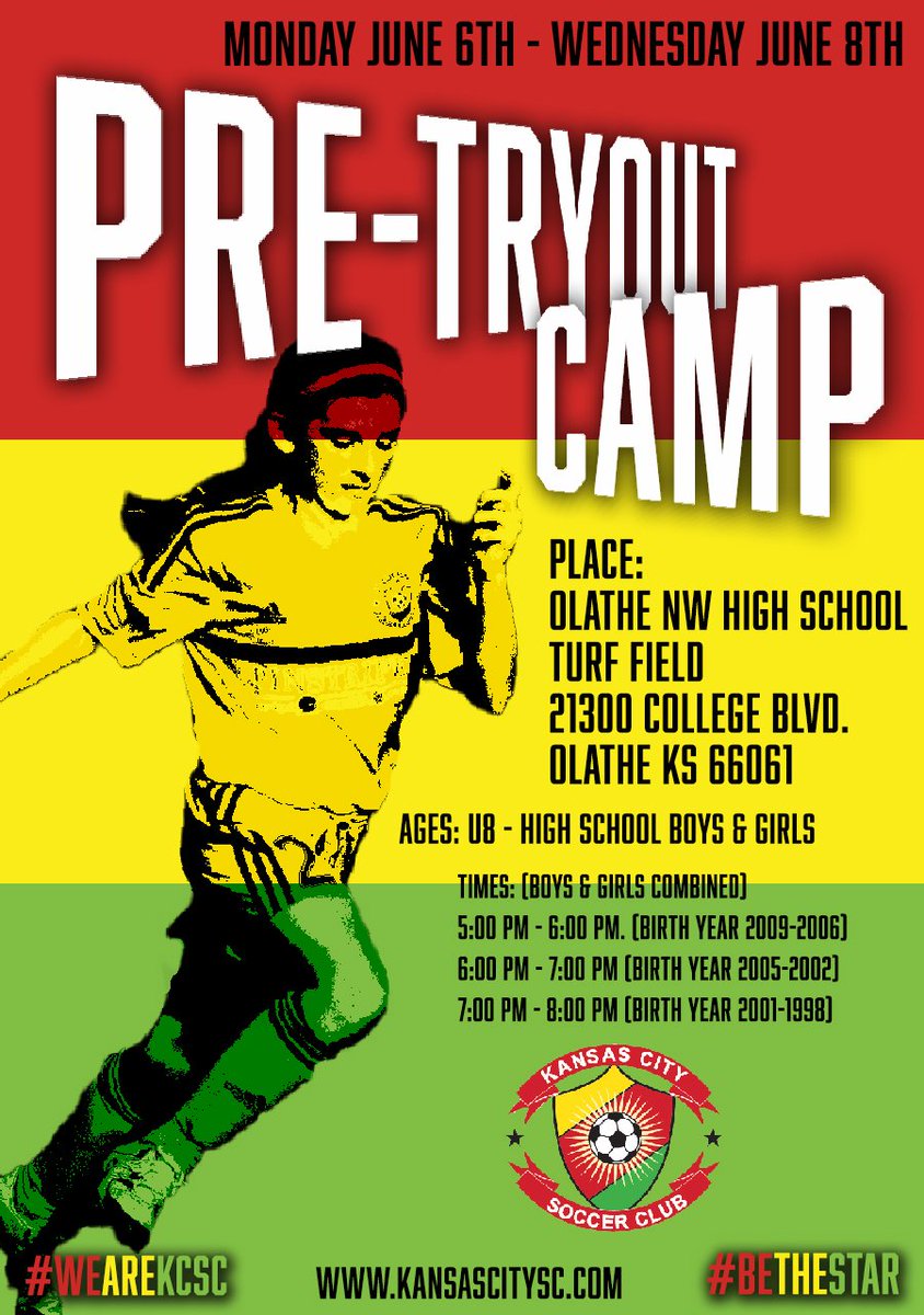 KCSC14's tweet image. Pre-tryout camp - Day 1 begins tonight! 5pm - 8pm. OlatheNW Turf Field. See you there! #BeTheStar