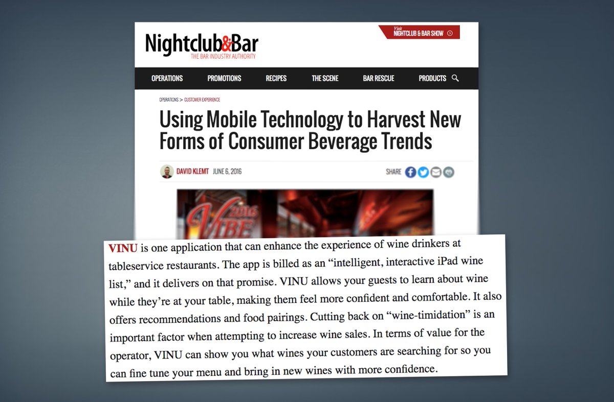 VINUmenu's tweet photo. VINU is featured in @NightclubBar re: using tech to harvest new forms of beverage trends https://t.co/Gar5CtotLA https://t.co/zfm6KIVa5M