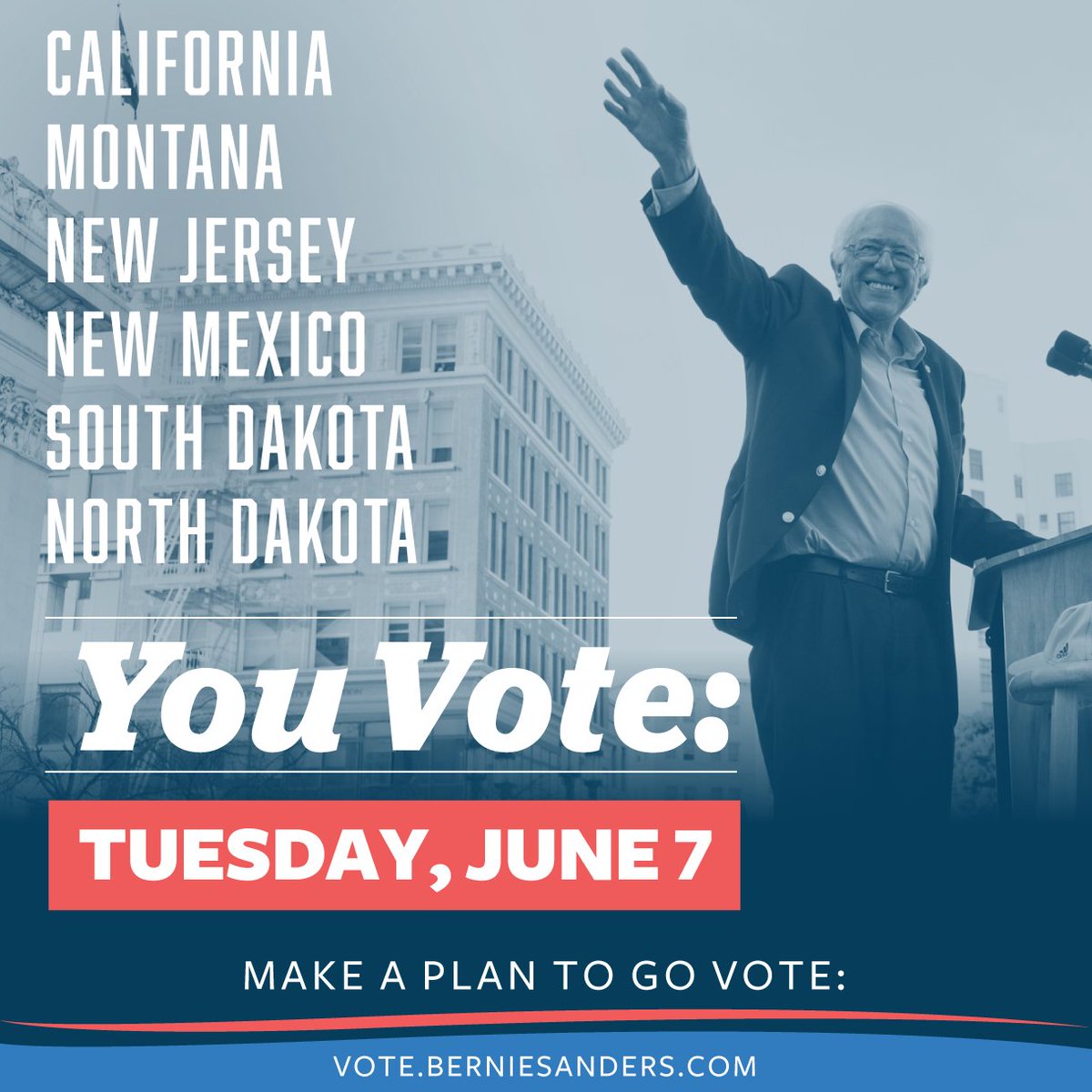 BernieSanders's tweet photo. Ready for a political revolution? Get out and vote tomorrow! Text VOTE to 82623 for voting information. https://t.co/0nUN8V97fV